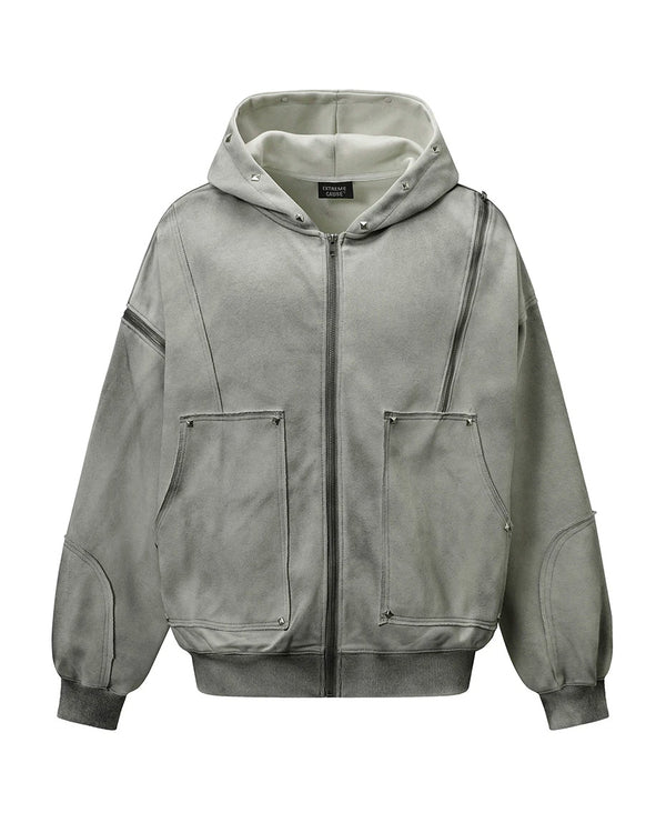 T2 Rivet Zipper Hoodie , - Streetwear Hoodie - Slick Street