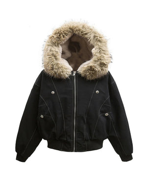 Fur Collar Parka Fleece Jacket , - Streetwear Jacket - Slick Street