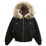 Fur Collar Parka Fleece Jacket Black, M - Streetwear Jacket - Slick Street