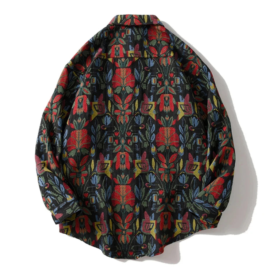 Aztec Floral Art Button-Up Shirt , - Streetwear Shirt - Slick Street