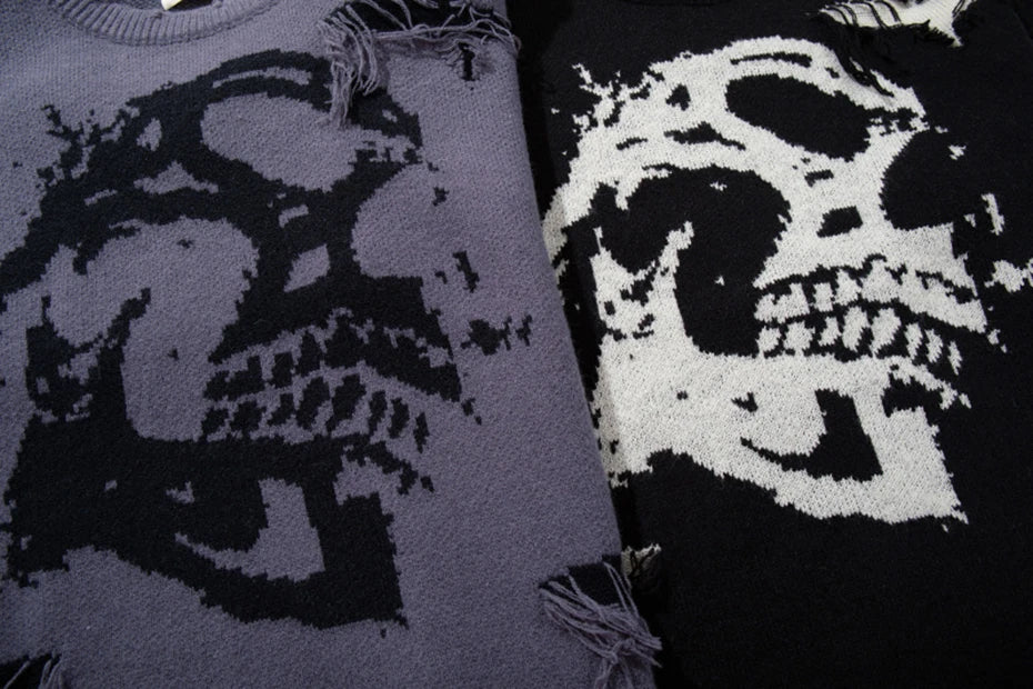 Skull Star Knitted Sweatshirt , - Streetwear Sweatshirts - Slick Street
