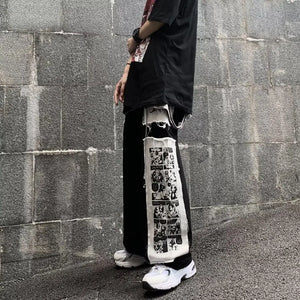 AM Black Hole Patchwork Straight Leg Pants ,  - Streetwear Pants - Slick Street