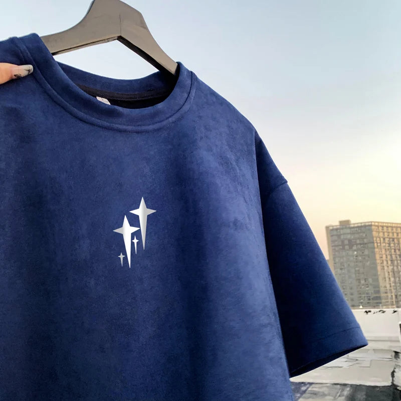 Knobby Star Graphic Crew Neck T-Shirt Navy Blue, XS - Streetwear T-Shirt - Slick Street
