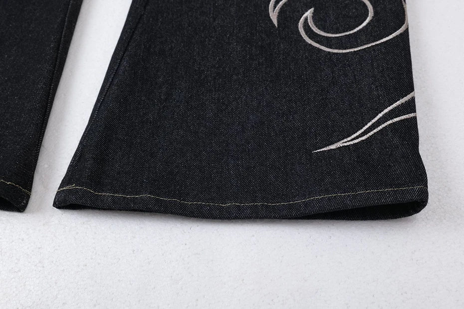 Embroidery 'Arch' Baggy Jeans , - Streetwear Jeans - Slick Street