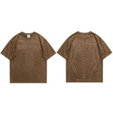 Spinal Cord Devil Wings Skeleton T-Shirt Coffee, S - Streetwear T-Shirts - Slick Street