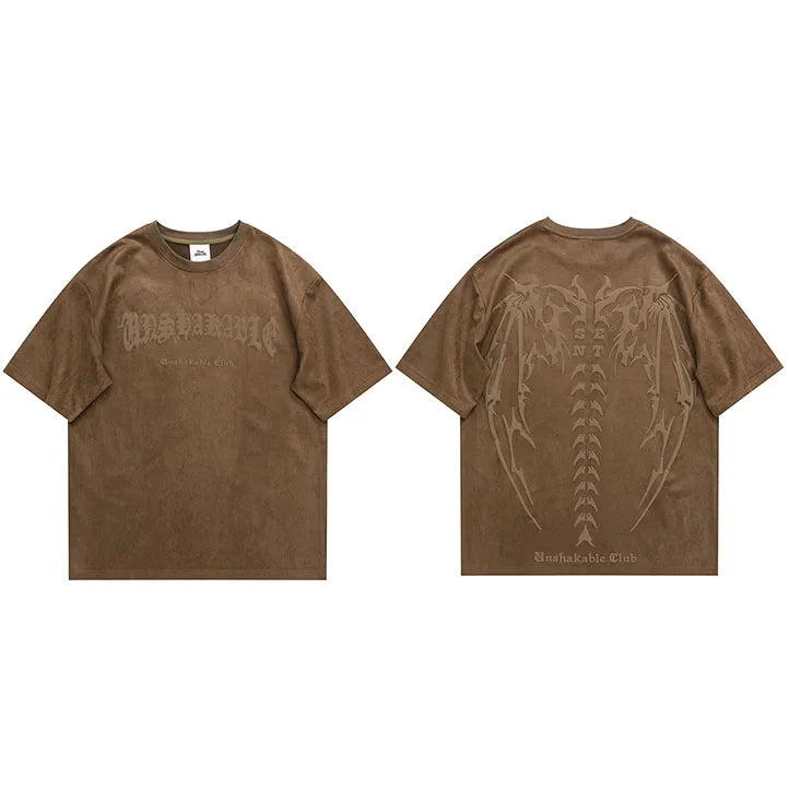 Spinal Cord Devil Wings Skeleton T-Shirt Coffee, S - Streetwear T-Shirts - Slick Street