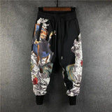 Alphabetic Letter Anime Patchwork Pants Black, S - Streetwear Pants - Slick Street