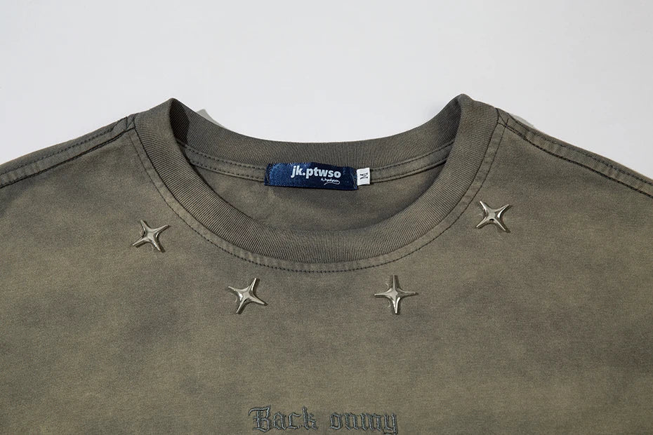 Tie-Die Metal Star Ripped T-Shirt , - Streetwear T-Shirt - Slick Street