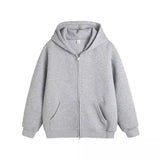 Plain Color Double Zipper Hoodie Gray, M - Streetwear Hoodie - Slick Street