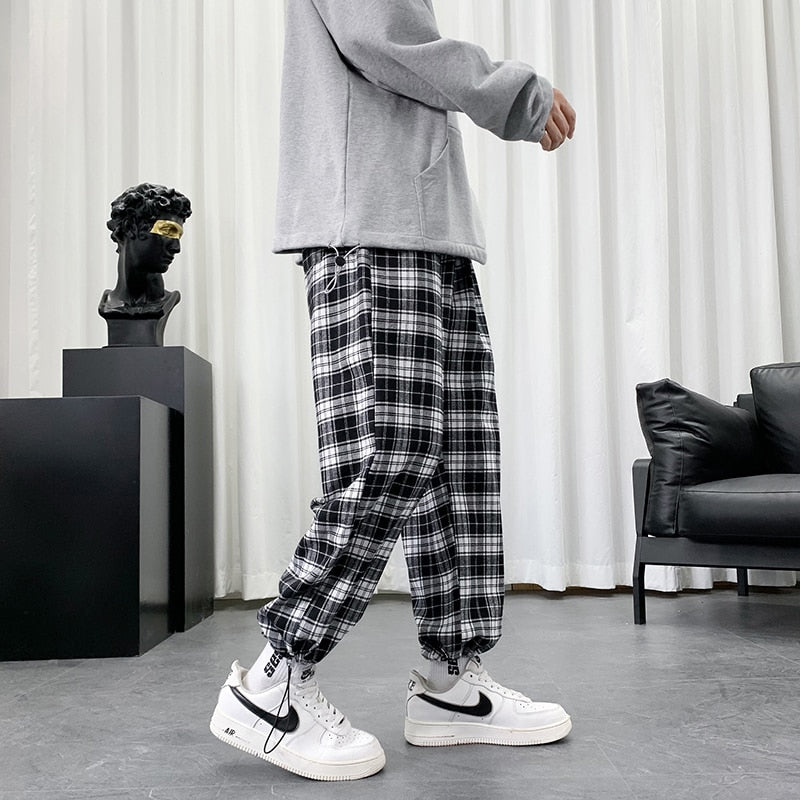 Black And White Checkered Pattern Pants ,  - Streetwear Pants - Slick Street