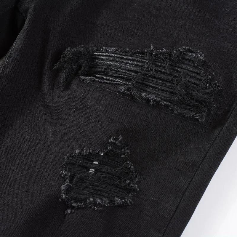 Black Distressed Tapered Skinny Pants , - Streetwear Pants - Slick Street