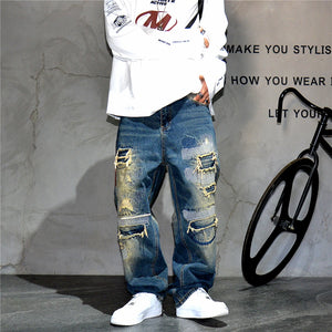 AM26 Ripped Patch Washed Jeans , - Streetwear Jeans - Slick Street