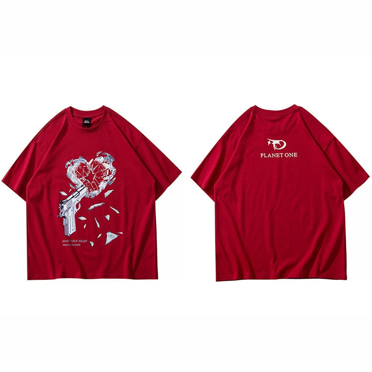 PLANET ONE SHOOT YOUR HEART T-Shirt Red, M - Streetwear T-Shirts - Slick Street