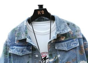 Vintage Floral Abstract Art Denim Jacket , - Streetwear Jacket - Slick Street