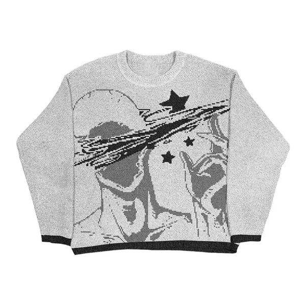 Ivory Color Galaxy Star Sweater White, M - Streetwear Sweater - Slick Street