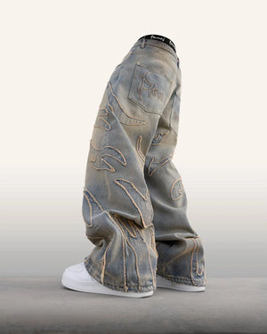 Y2k Retro Raw Edge Patchwork Denim Jeans ,  - Streetwear Pants - Slick Street