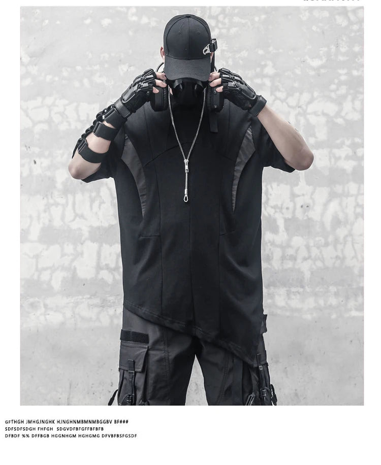 Black Irregular Patchwork O-Neck T-Shirt ,  - Streetwear T-Shirt - Slick Street
