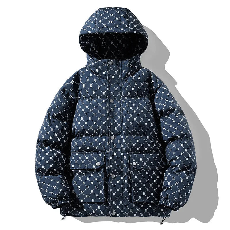 B Letter Mask Style Parka Jacket Blue, XS - Streetwear Jacket - Slick Street