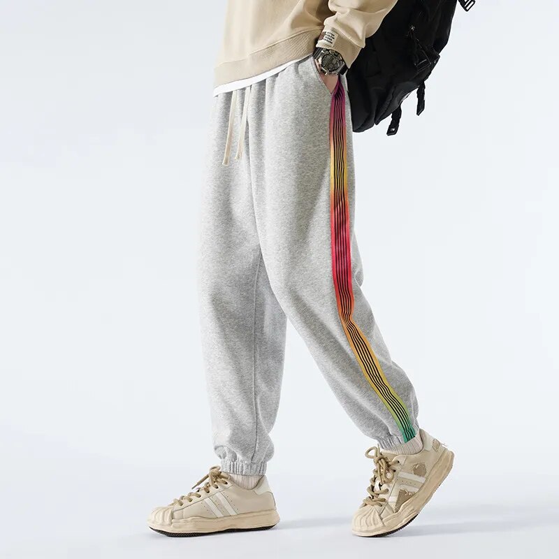 Rainbow Color Stripe Jogger Pants Gray, XS - Streetwear Pants - Slick Street