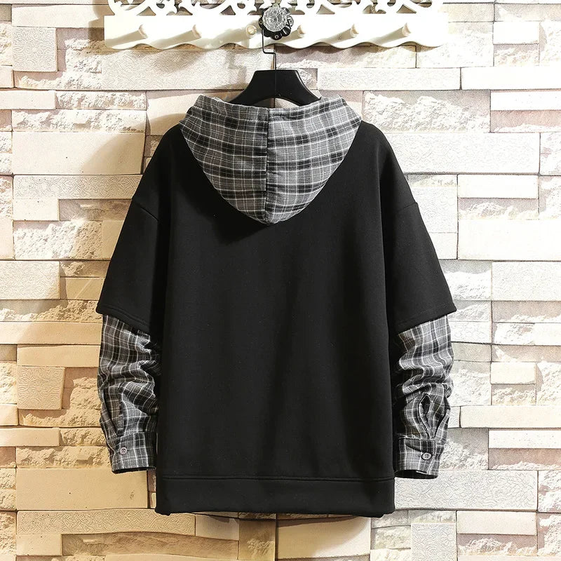 Fake Double Shirt Checkered Hoodie , - Streetwear Hoodie - Slick Street