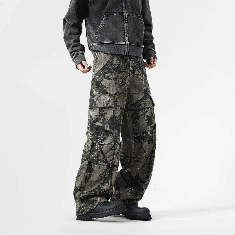 Black Camo Leaf Pattern Pants , - Streetwear Pants - Slick Street