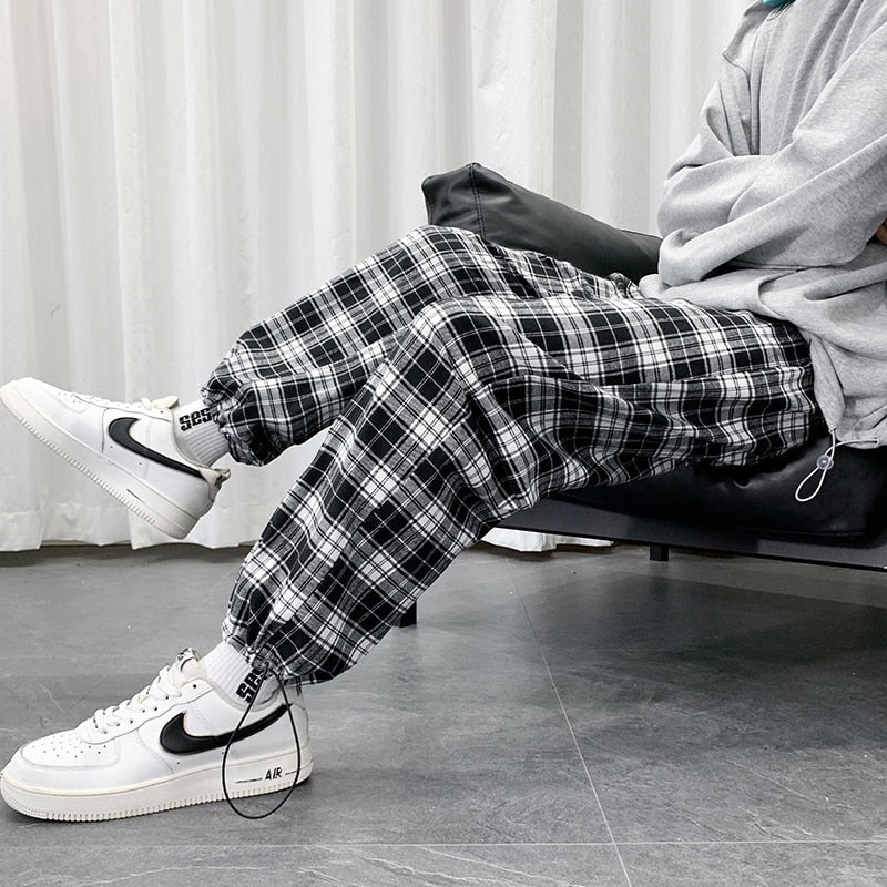 Black And White Checkered Pattern Pants ,  - Streetwear Pants - Slick Street