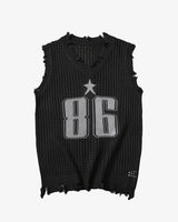 Number 86 Mesh Sleeveless Distressed Vest Black, S - Streetwear Vest - Slick Street