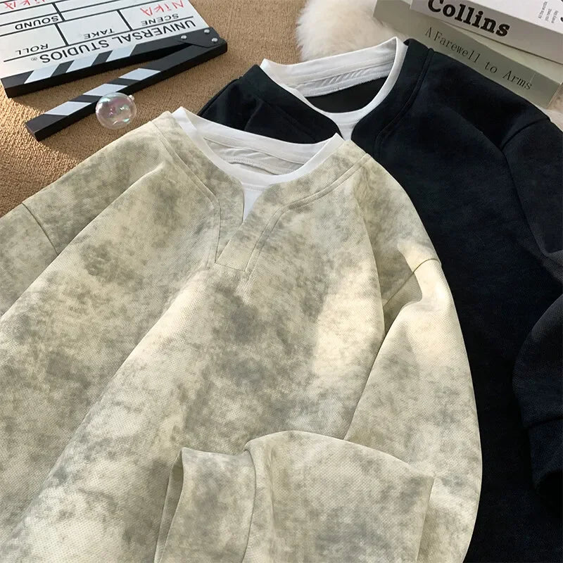 Fake Two Piece Tie-Dye Sweatshirt , - Streetwear Sweatshirts - Slick Street