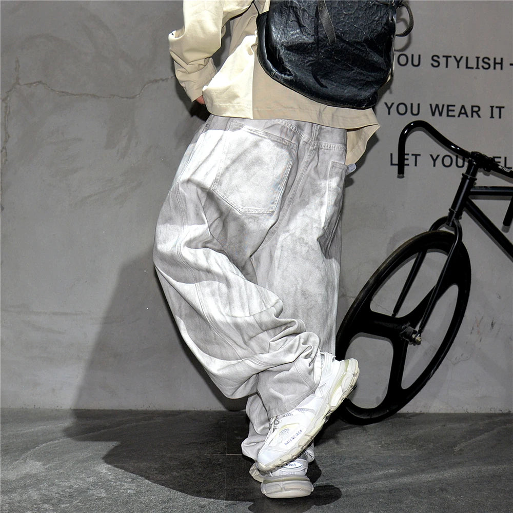 Distressed Dirty White Baggy Pants , - Streetwear Pants - Slick Street