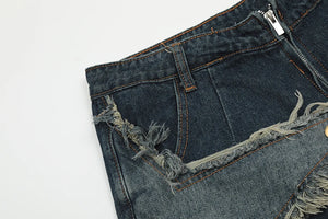 Blue Denim Tassel Star Shorts , - Streetwear Shorts - Slick Street