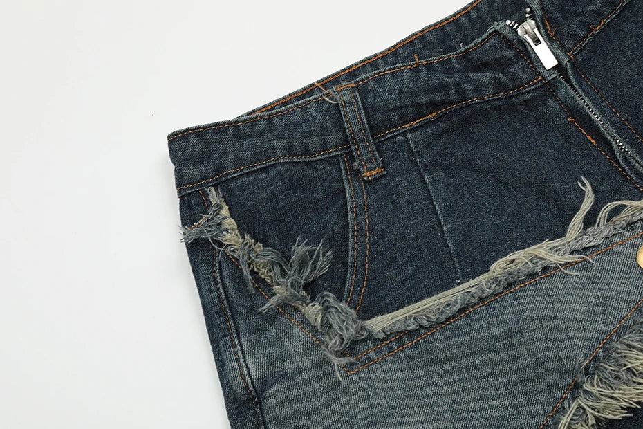 Blue Denim Tassel Star Shorts , - Streetwear Shorts - Slick Street