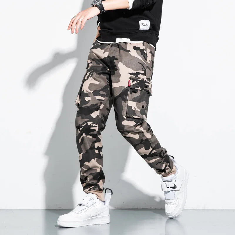 Camouflage Style Cargo Size Pockets Pants Coffee, XS - Streetwear Pants - Slick Street