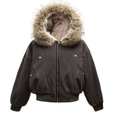 Fur Collar Parka Fleece Jacket Gray, M - Streetwear Jacket - Slick Street