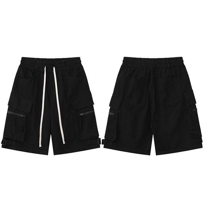 Cargo Track Multi Pockets Shorts Black, S - Streetwear Shorts - Slick Street