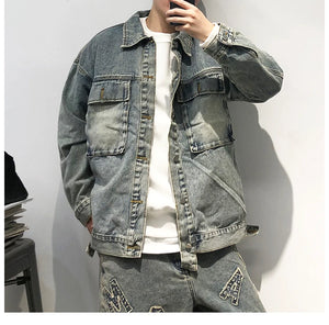 Tied Die Lapel Button Up Jean Jacket ,  - Streetwear Pants - Slick Street