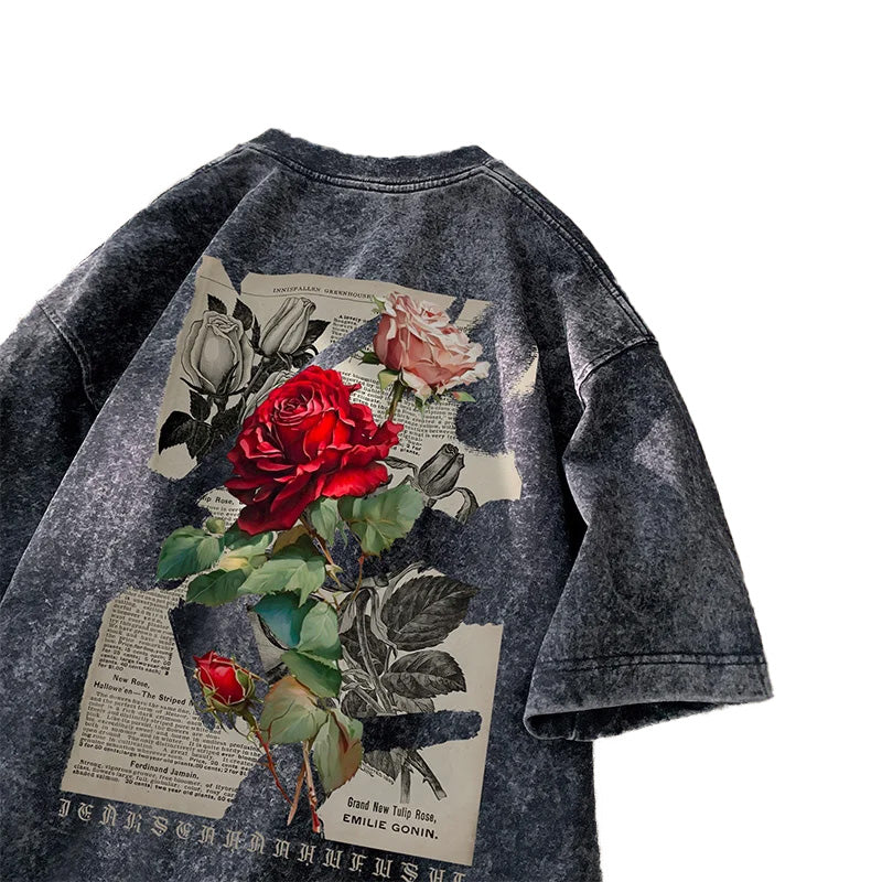 Bloom Rose Gothic Washed T-Shirt ,  - Streetwear T-Shirt - Slick Street