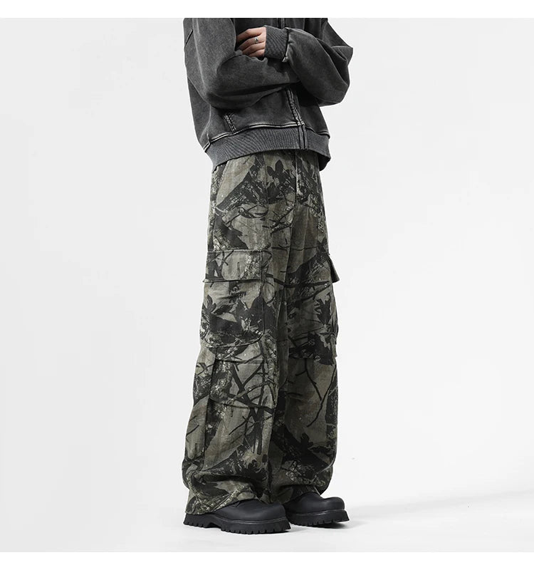 Black Camo Leaf Pattern Pants , - Streetwear Pants - Slick Street