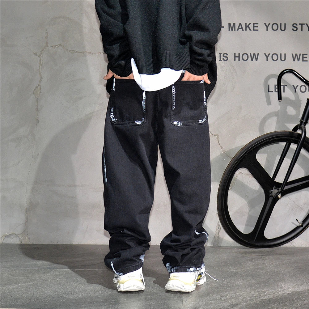 Ebony Black Splash Paint Style Pants , - Streetwear Pants - Slick Street