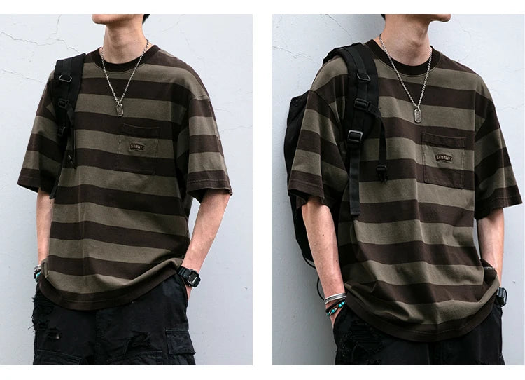 Saturday Striped Cotton T-Shirt , - Streetwear T-Shirts - Slick Street