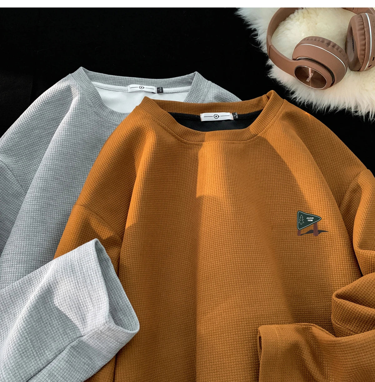 Drawstring Waffle Long Sleeve Pullover Shirt , - Streetwear Sweatshirts - Slick Street