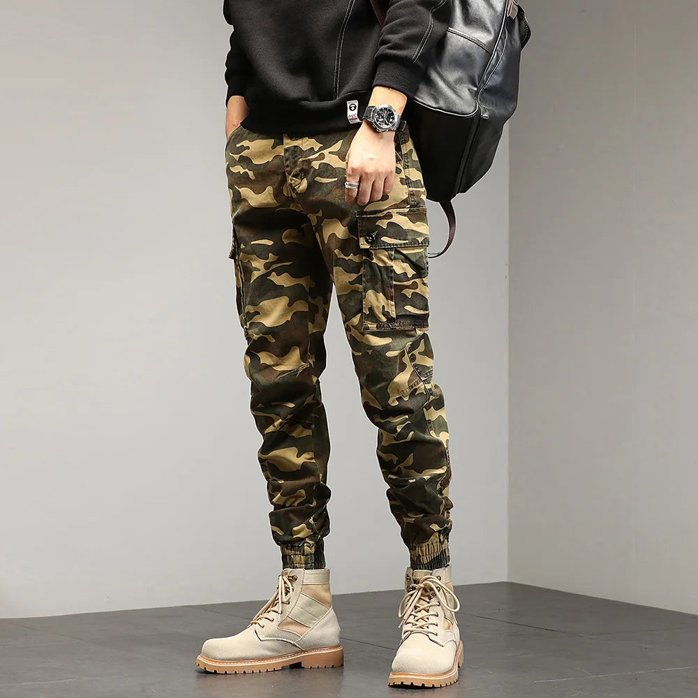 Drawstring Combat Military Cargo Pants Khaki, 28 - Streetwear Pants - Slick Street