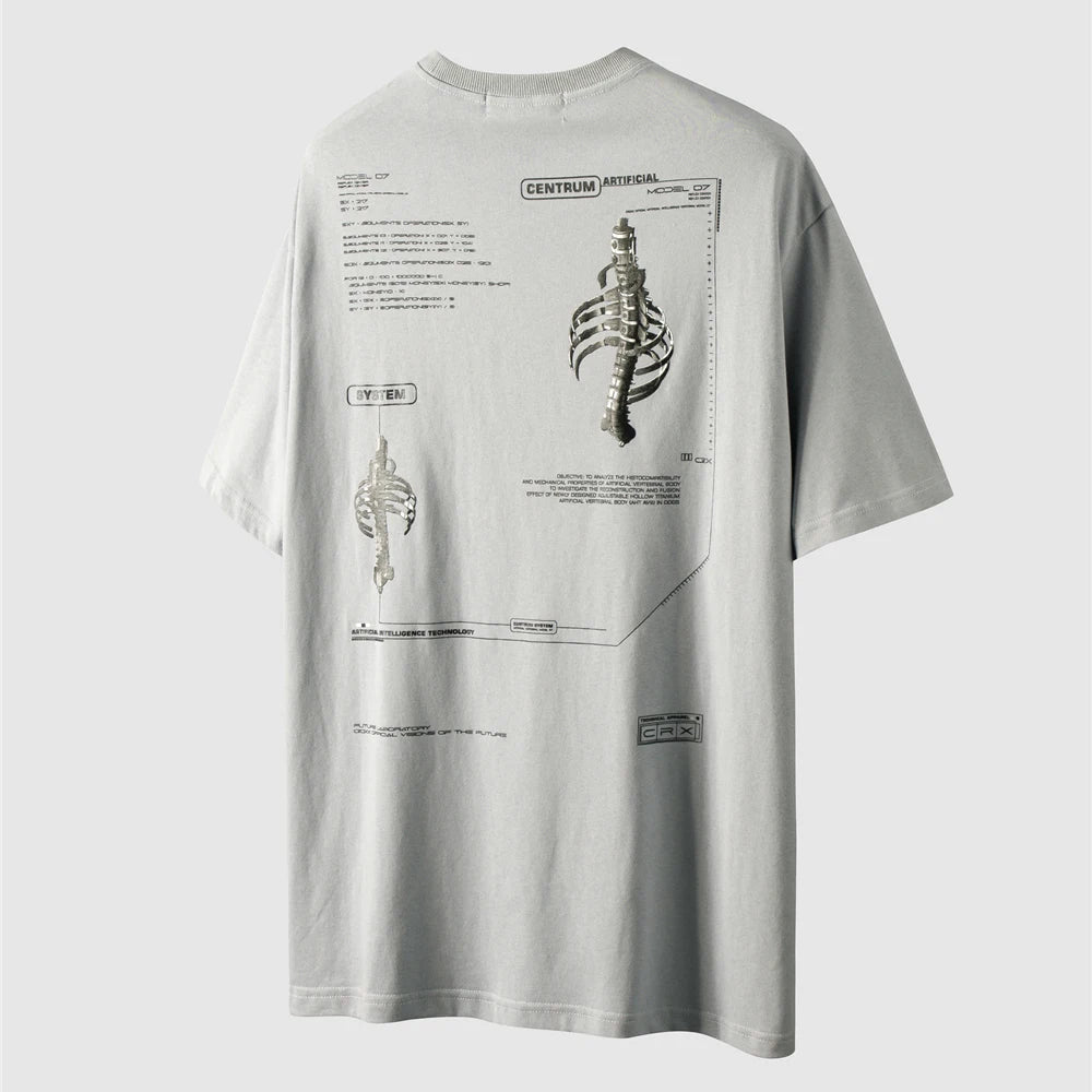 Centrum Artificial System Graphic Loose T-Shirt Gray, M - Streetwear T-Shirts - Slick Street