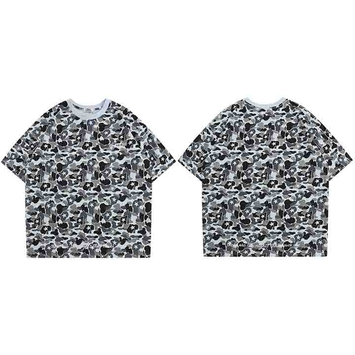 Snappy Crocodile Star Camouflage Design T-Shirt Grey, S - Streetwear T-Shirts - Slick Street
