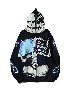 Skeleton Cactus Zip Hoodie , - Streetwear Hoodie - Slick Street