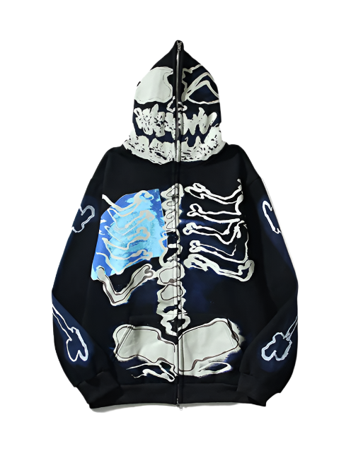 Skeleton Cactus Zip Hoodie , - Streetwear Hoodie - Slick Street