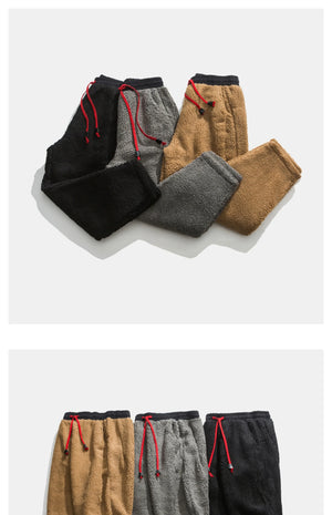 Solid Color Drawstring Fleece Pants , - Streetwear Pant - Slick Street