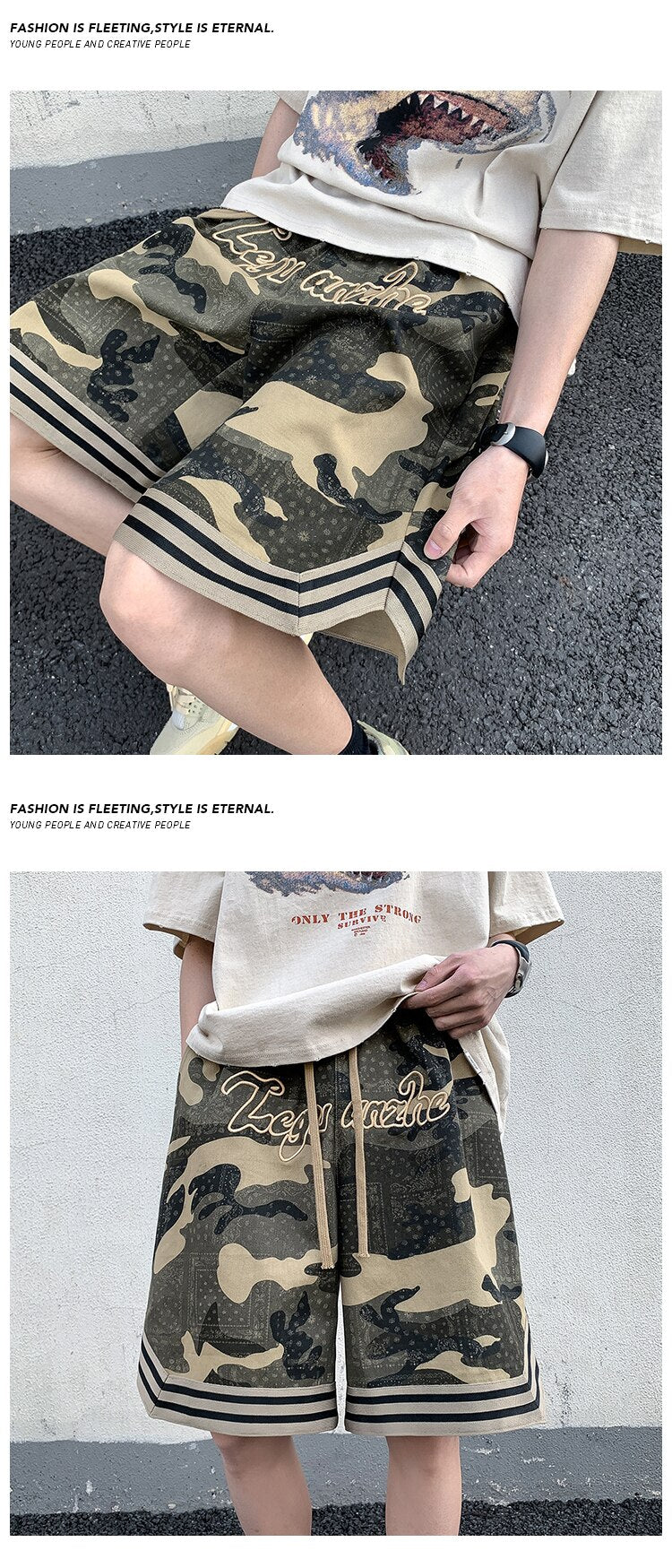 Camo Goth Knee Length Shorts ,  - Streetwear Shorts - Slick Street