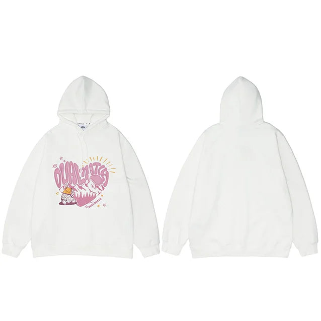 Dual Match Heart Shape Pullover Hoodie White, S - Streetwear Hoodie - Slick Street