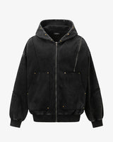 T2 Rivet Zipper Hoodie Black, S - Streetwear Hoodie - Slick Street