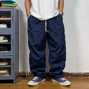 Straight Cut Nylon Loose Joggers , - Streetwear Pants - Slick Street